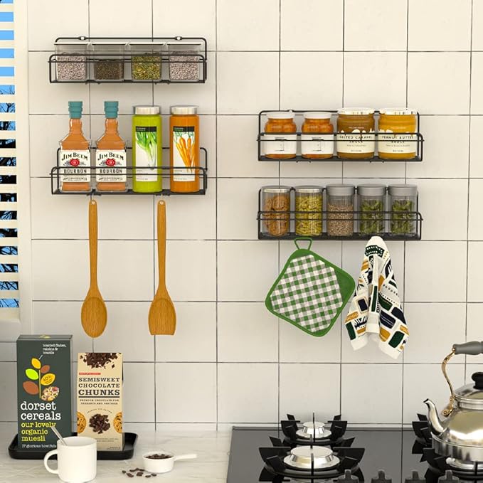 Spice Rack Organizer Hanging Spice Shelf Storage Rack Holder Seasoning Organizer Extra Storage for Kitchen Pantry Cabinet Cupboard Door Wall Mount,8 Packs