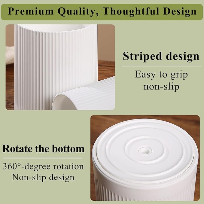 HOMQUEN 360° Rotating Utensil Holder, 6.3''+4.7'' Plastic Kitchen Utensil Holder for Countertop, Large Cooking Utensil Crocks for Kitchen Decor, Utensil Organizer for Spatula, Set of 2 (White)