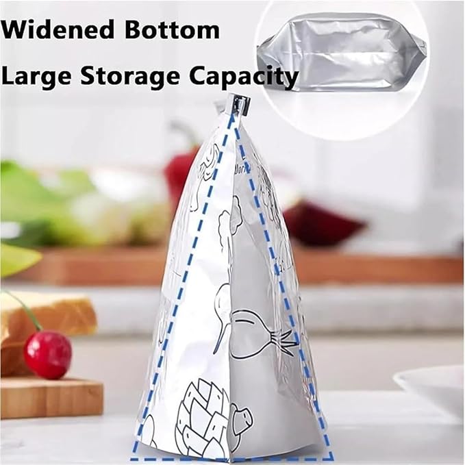 Reusable Aluminum Foil Sealable Storage Bags, 2026 New Resealable Vacuum Zipper Pouches for Food, Thicken Stand Up Foil Freezer Bags with Label & Zip Lock for Vegetable Fruit Meat (M*10)