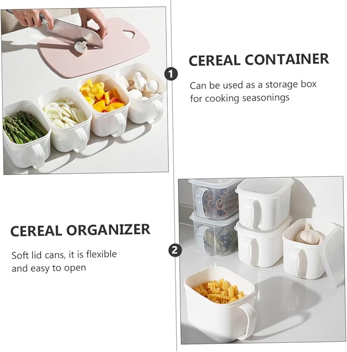 Fridge Food Container and Kitchen Cereal Organizer Large Plastic Storage Can with Handle and Label, Airtight Food Storage Box for Fruits and Snacks, 2pcs Set White