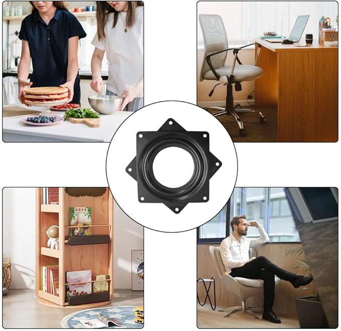 2 Pcs 4 Inch Susan Turntable Bearings, Square Rotating Lazy Susan Hardware, Swivel Plate for Revolving Shelves in Kitchen (Black)