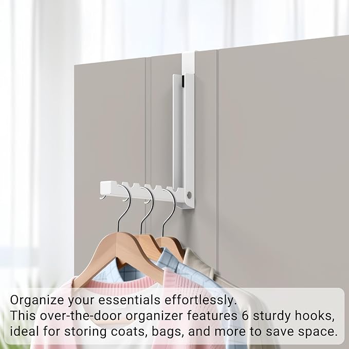 2-Pack Foldable Over The Door Organizer, 6 Grooves for Coats, Hats, Bags, Towels | Collapsible Storage Space Saver for Entryway, Bedroom, Bathroom, Dorm, Travel | White