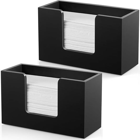2-Pack Paper Towel Dispenser Countertop, Wooden Bathroom Paper Towel Holder, Black Napkin Holder for Kitchen, Countertop Multifold C-Fold, Z-Fold, Trifold Paper Hand Towel Dispenser for Toilet