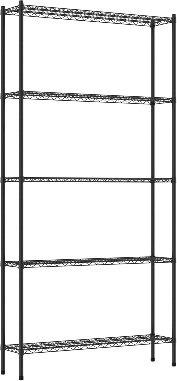 Commercial NSF Listed Black Epoxy Stationary Wire Shelving Kit 12" x 48" x 96", with 5 Shelves Perfect for Warehouse, Walk-in Refrigerator, Freezer, Grocery Store, Restaurant, Dishroom