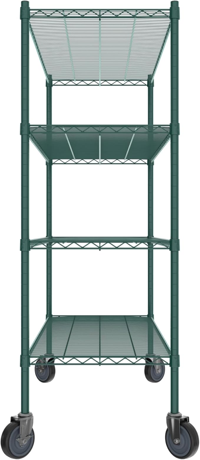 Commercial NSF Listed Green Epoxy Mobile Wire Shelving Kit 21" x 54" x 60", with 4 Shelves Perfect for Warehouse, Walk-in Refrigerator, Freezer, Grocery Store, Restaurant, Dishroom