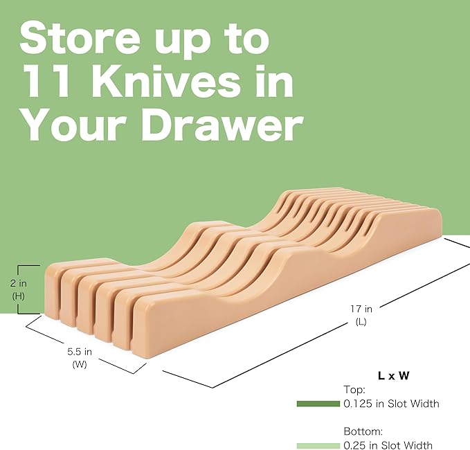 Shenzhen Knives Large In-Drawer Plastic Knife Block: 11 Slot (Holds 10-12 Knives) Empty Knife Holder for Kitchen Drawers - Cutlery Tray Organizer & Storage