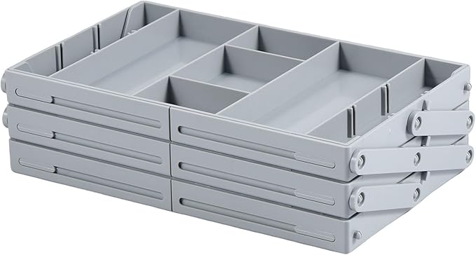 2/3 Tier Drawer Organizer Collapsible Drawer Organizer Tray, Expandable Junk Drawer Organizer, Multi Level Dresser Drawer Organizers Adjustable Storage Trays for Makeup, Jewelry (Single Row 3 Tiers)