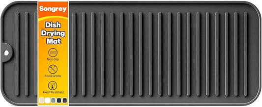 Songrey 16" x 6.5" Silicone Dish Drying Mat, Kitchen Counter Drying Pad for Sink Dishes or Under Rack, Multi-Use as Heat Resistant Trivet, Coffee Bar Mat