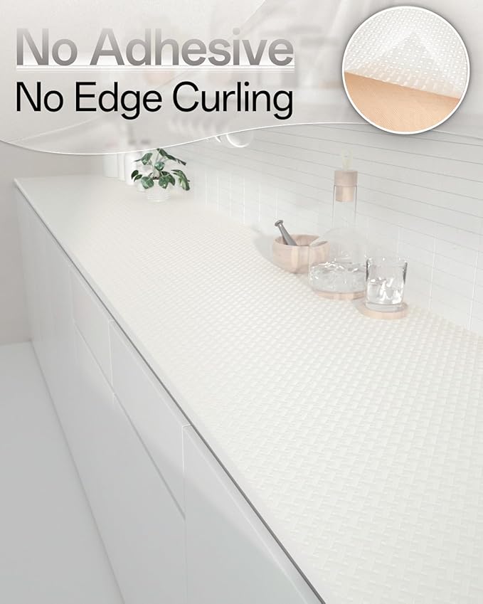 Shelf and Drawer Liner for Kitchen Cabinet, Non-Adhesive 24in x 120in Waterproof Contact Paper Refrigerator Liners Thickened Durable EVA Material Non Slip Mat for Dresser Cupboard Pantry Protector