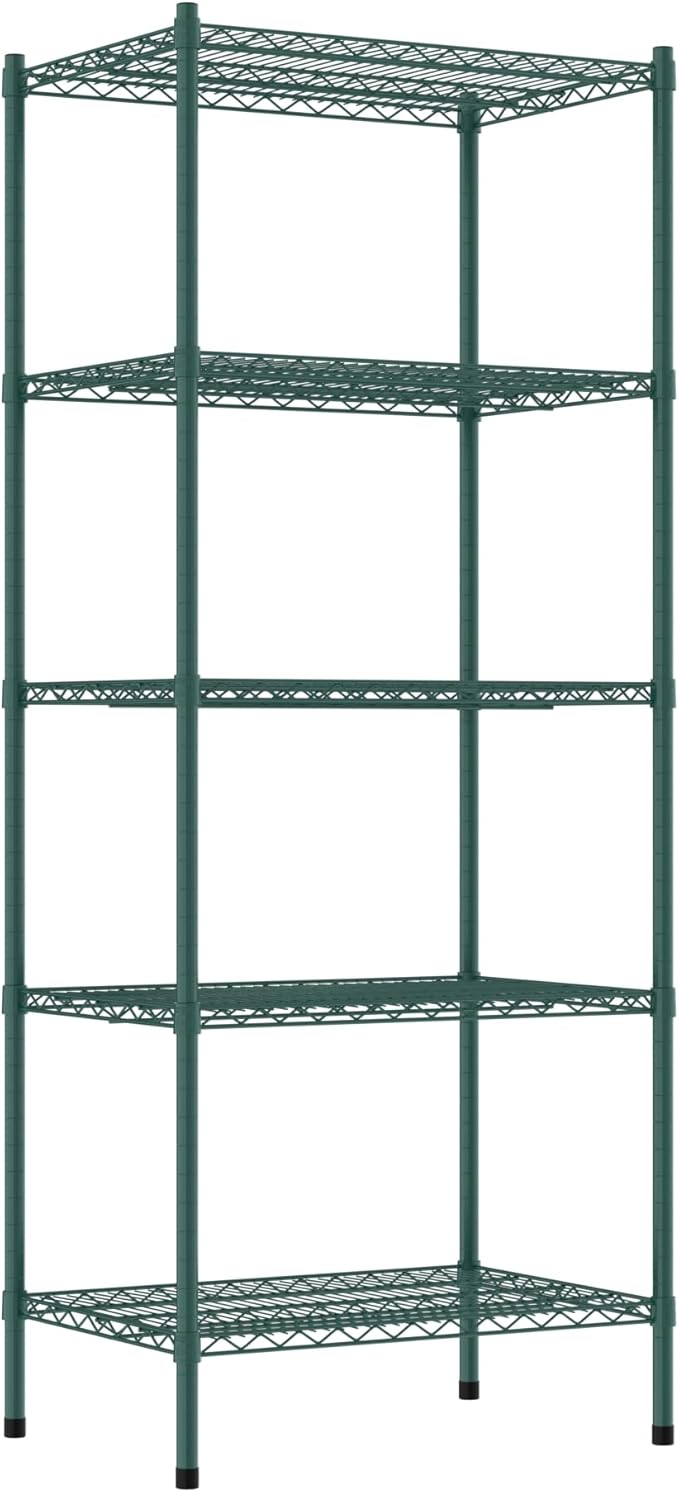 Commercial NSF Listed Green Epoxy Stationary Wire Shelving Kit 21" x 30" x 74", with 5 Shelves Perfect for Warehouse, Walk-in Refrigerator, Freezer, Grocery Store, Restaurant, Dishroom