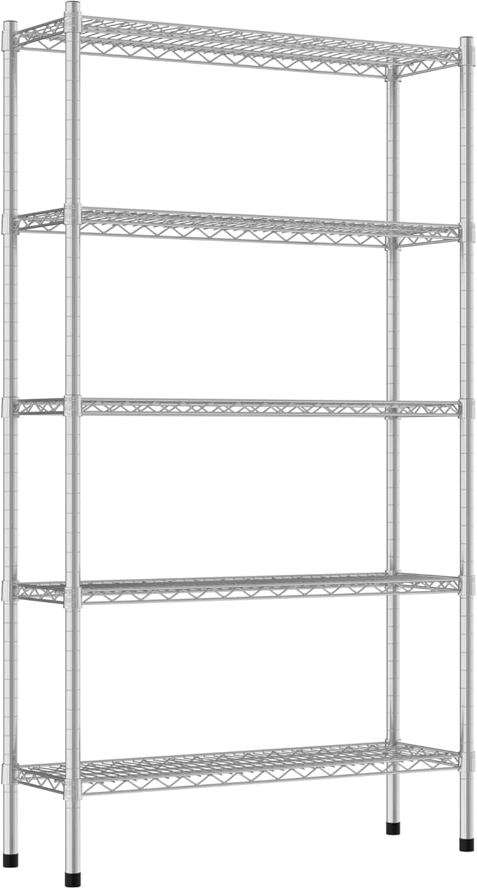 Commercial NSF Listed Chrome Stationary Wire Shelving Kit 12" x 36" x 64", with 5 Shelves Perfect for Warehouse, Walk-in Refrigerator, Freezer, Grocery Store, Restaurant, Dishroom