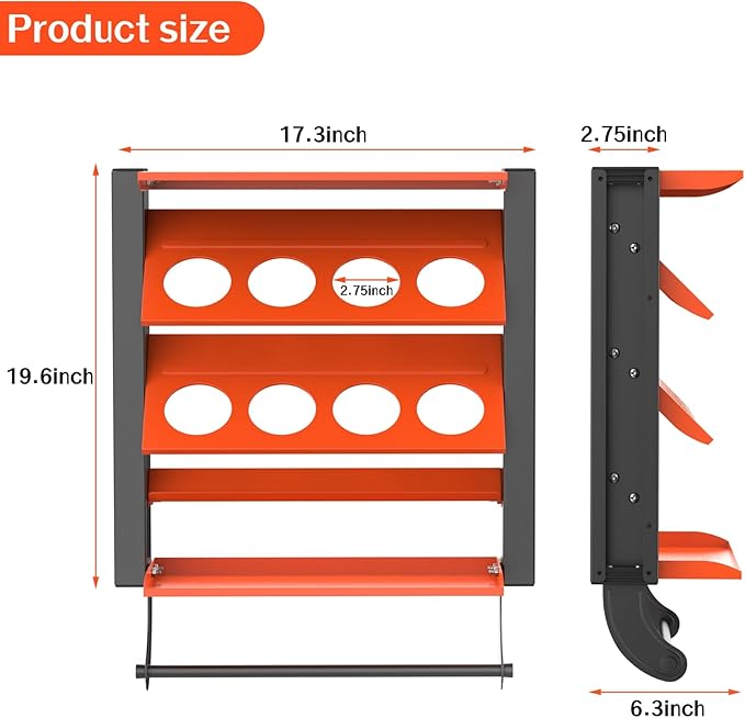 WALMANN Wall Mount Spray Paint Can Holder, Heavy Duty Metal Paint Can Storage Rack for Garage, Shop Paint Cans Holder, Holds Up to 100 lbs