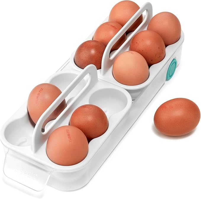 Joseph Joseph FridgeStore Egg Storage Caddy – Holds 12 Eggs, Easy-Access Handle and Wheels, BPA-Free Fridge Organizer