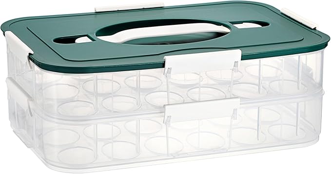 BTSKY Deviled Egg Platter with Lid, 2-Layer 36 Slots Deviled Eggs Carrier, Clear Portable Eggs Holder for Fridge Reusable Deviled Egg Tray Carton Box for Easter and Party Favor (2-Layer, Green)