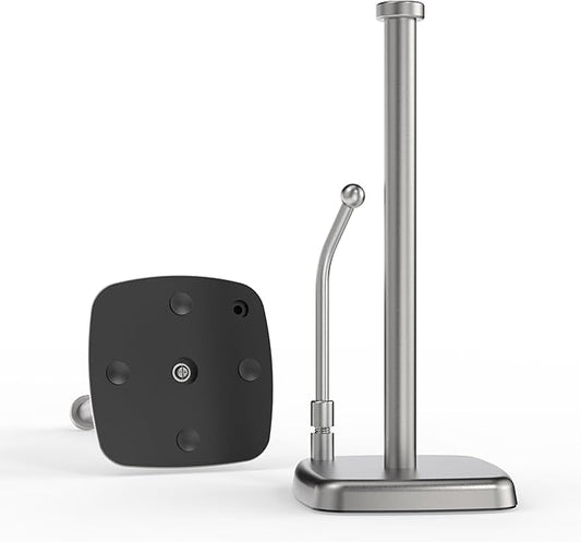 Paper Towel Holder Countertop, Paper Towel Dispenser Standing Weighted Base Non-Slip, Spring Arm Fit Most Size Paper Roll, Stainless Steel Paper Towel for Home Kitchen Tabletop, Sliver