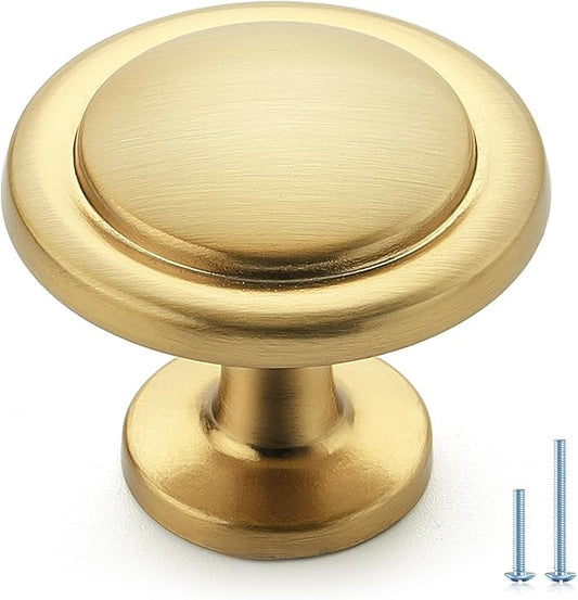 Ravinte Brushed Brass Cabinet Pulls 1-1/4 Inch Drawer & Door Knobs for Kitchen & Dresser