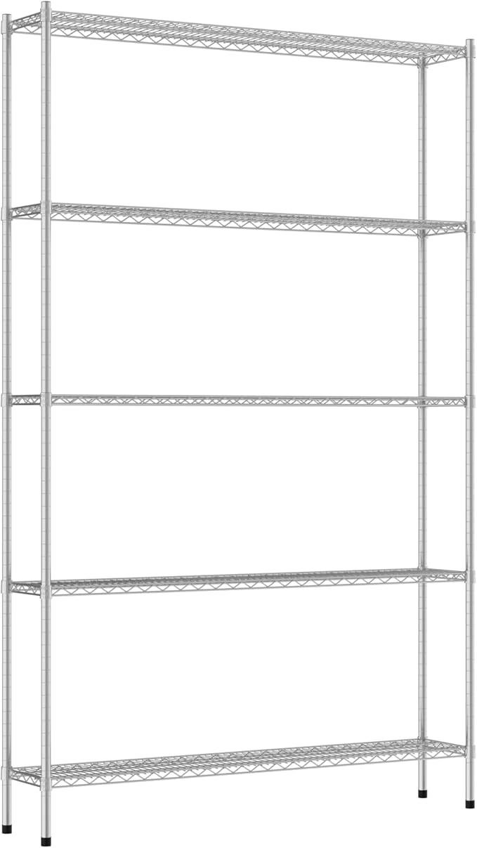 Commercial NSF Listed Chrome Stationary Wire Shelving Kit 12" x 60" x 96", with 5 Shelves Perfect for Warehouse, Walk-in Refrigerator, Freezer, Grocery Store, Restaurant, Dishroom