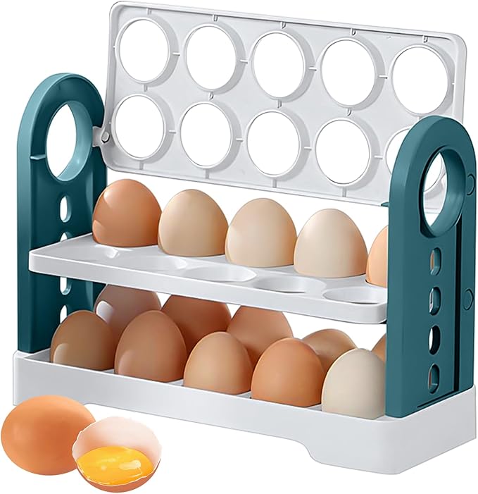 Flippable Egg Holder For Refrigerator Can store 30 eggs, 3 Layer Egg Storage Container For Refrigerator Side Door, Large Capacity Egg Container, Egg Organizer, Egg Storage 30 Count (white)