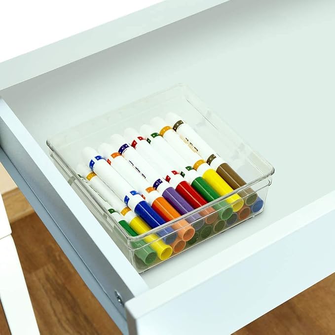 Glad Clear Plastic Organizer Bin – 6” x 6” x 2.2” Drawer Storage Tray with Non-Slip Feet, Clear
