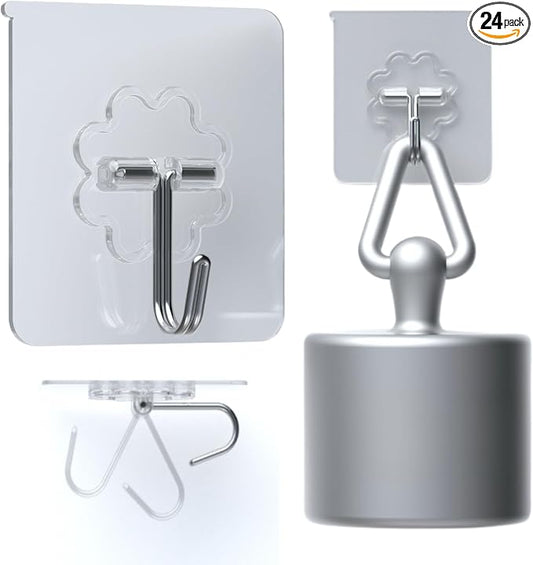 DDMY Heavy Duty Hook 24 Pack Self Adhesive Hooks for Hanging Wall Hooks Transparent Reusable Waterproof Adhesive Sticky Hook for Kitchen Curtain, Towel Bathroom,Coat Shower Door Utility No Damage