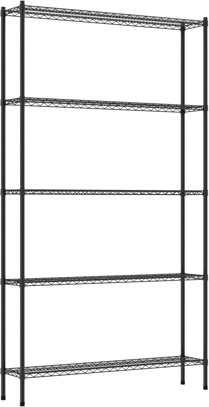 Commercial NSF Listed Black Epoxy Stationary Wire Shelving Kit 12" x 54" x 96", with 5 Shelves Perfect for Warehouse, Walk-in Refrigerator, Freezer, Grocery Store, Restaurant, Dishroom