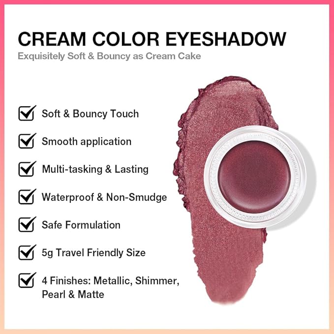 Cream Glitter Orchid Shimmer Metallic Eyeshadow Palette Makeup, Natural Single Mini Instant Holographic Eyeshadow For Older Women, Sombras Crema Para Ojos, Talc, Paraben & Cruelty Free, 26