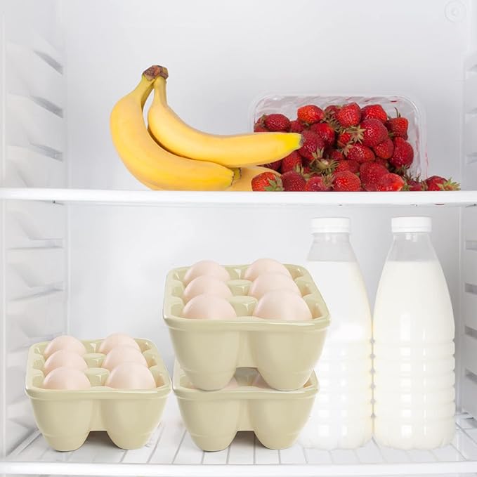 DEAYOU 3-Pack 18 Cups Ceramic Egg Tray, 6-Cup Porcelain Egg Holder Container, Decorative Egg Keeper Storage Organizer, Small Egg Dispenser Serveware for Countertop, Fridge, Serving, Kitchen, Yellow