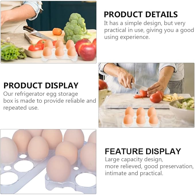 EPIGEIST 2Pcs Refrigerator Egg Tray Storage Container 6-Compartment Egg Holder Box for Fridge Organization and Travel Carrier