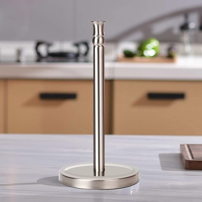 Paper Towel Holder Countertop, One-Handed Ripping Paper Towel Roll Holder Freestanding, Heavy Base Rust-Proof, One Hand Pull and Tear, NOT Tip Over