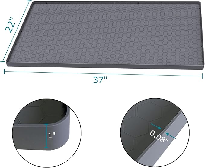 Jacooxi Under Sink Mat 37 x 22 for Kitchen Waterproof, Silicone Under Kitchen Bathroom Sink Liner Mat, Easy to Clean Cabinet Mat Organizers and Storage, Grey