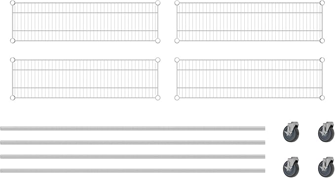 Commercial NSF Listed Chrome Mobile Wire Shelving Kit 12" x 42" x 80", with 4 Shelves Perfect for Warehouse, Walk-in Refrigerator, Freezer, Grocery Store, Restaurant, Dishroom