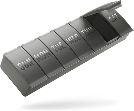 Barhon Pill Organizer Large, Weekly Medicine Pill Organizers, 7 Day Pills Box Case Travel for Big Vitamin Supplements Fish Oil, Gray