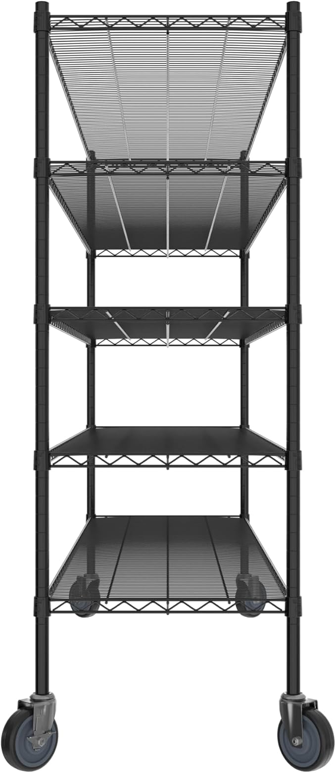 Commercial NSF Listed Black Epoxy Mobile Wire Shelving Kit 21" x 72" x 60", with 5 Shelves Perfect for Warehouse, Walk-in Refrigerator, Freezer, Grocery Store, Restaurant, Dishroom