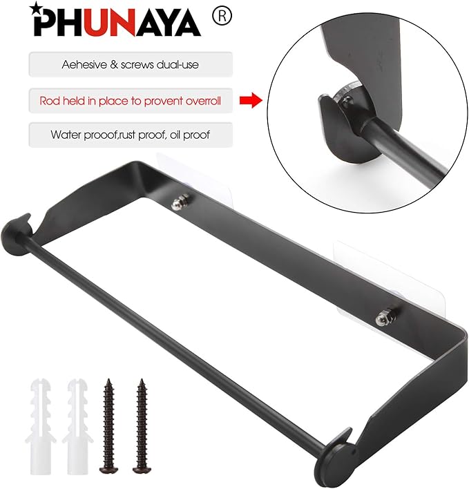 Under Cabinet Paper Towel Holder Wall Mount for Home Kitchen,Stainless Steel for Large Rolls-Black