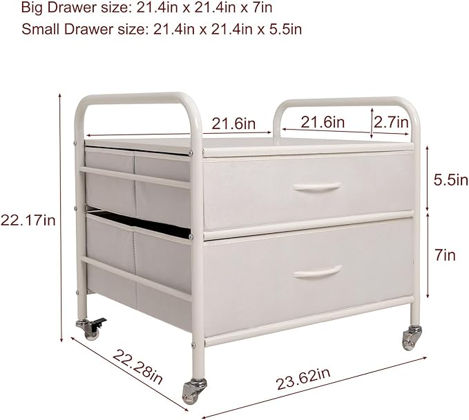 Mini Fridge Stand, Fridge Stand with Storage, 2 Drawer Fridge Cart, Organizer Unit for Mini Fridge, Fridge Stand Table, Mini Fridge Table with Swivel Wheels,White