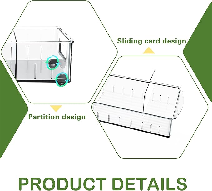 2 Pack Fridge Organizer Bins with Wheels, Refrigerator Organizers and Storage Drawer with Removable Dividers, Clear Plastic Pantry Storage Bins, Kitchen Organization