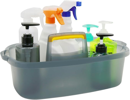 Goderewild Multi-Purpose Cleaning Caddy with Handle, Shower Caddy Organizer/Storage Basket/Totes Portable for Bathroom Supplies, Cleaning Products, Under Sink Tool (Translucent Gray, 1 Pack)