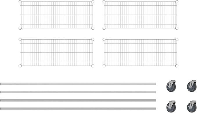 Commercial NSF Listed Chrome Mobile Wire Shelving Kit 14" x 36" x 80", with 4 Shelves Perfect for Warehouse, Walk-in Refrigerator, Freezer, Grocery Store, Restaurant, Dishroom