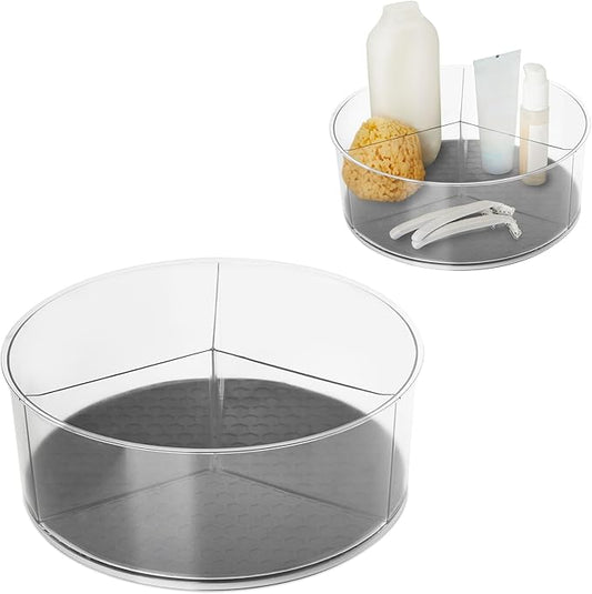 Spectrum Divided Turntable Organizer 11 in Charcoal Gray Lazy Susan Storage Organizer, 3 Divider Rotating Lazy Susan for Cabinet Fridge Pantry Table Countertop Under Sink Bath Kitchen Organization