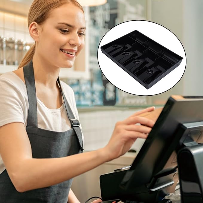 Tiiyee Cash Register Drawer Insert Tray, Cash Money Tray 4 Bill 3 Coin Currency Compartment Replacement Organizer Removable Slot Storage Case with Plastic Clip for Point of Sale System Stores