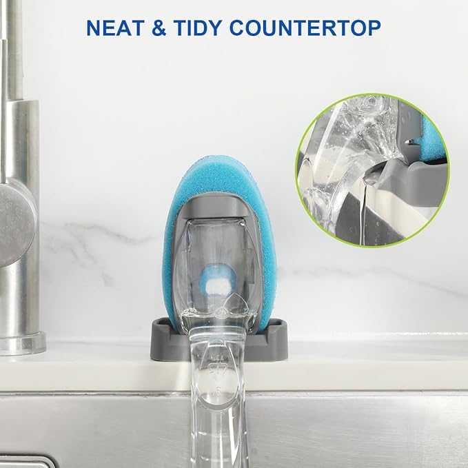 LANMU Dish Wand Holder Compatible with Scotch-Brite Dishwand Only, Silicone Dishwand Caddy with Drain Spout for Kitchen Sink Organizer, Self-Adhesive Stand, Keep Dishwand Upright from Leaking Soap