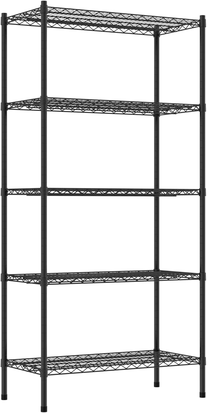 Commercial NSF Listed Black Epoxy Stationary Wire Shelving Kit 18" x 36" x 74", with 5 Shelves Perfect for Warehouse, Walk-in Refrigerator, Freezer, Grocery Store, Restaurant, Dishroom