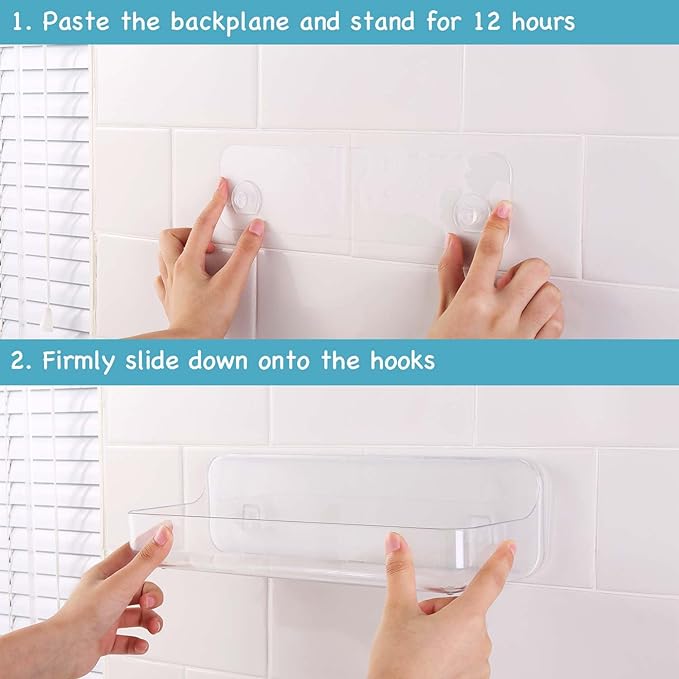No-Drill Acrylic Shower Caddy – Wall Mounted Bathroom Shelf with Drain Holes, Strong Adhesive, Large Capacity for Shower, Kitchen, RV – Sandra Series