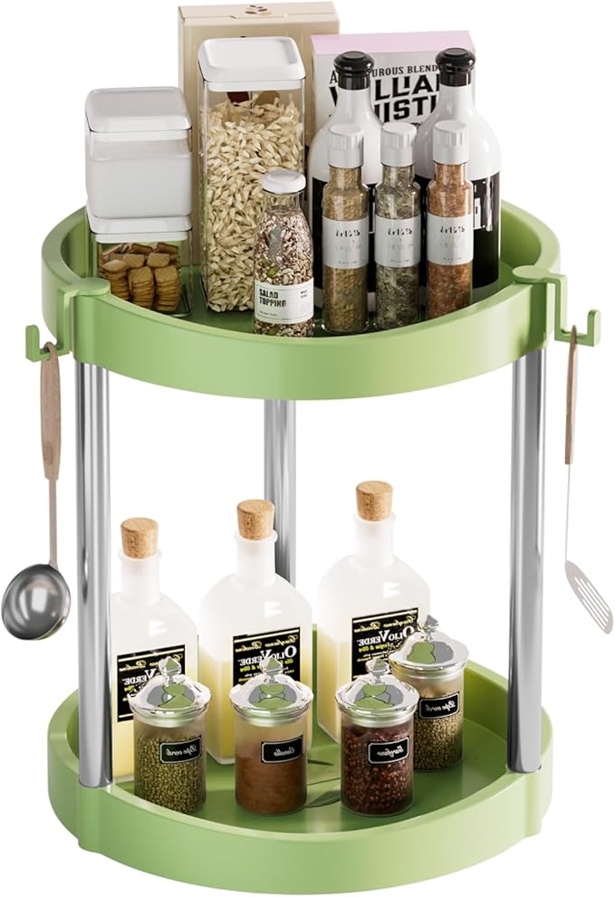 10.01" 2-Tier 360°Rotating Lazy Susan turntable Organizer Spice Rack Organization for Kitchen countertop and Cabinet pantry Organizers and storage(4Green, Extra Large)