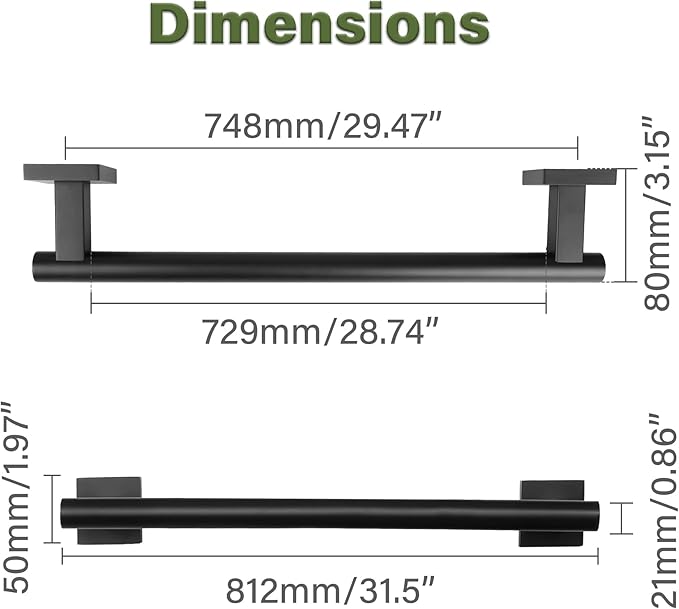 Alise Bath Towel Bars 32 Inch,Towel Hanger Towel Racks for Bathroom Lavatory,SUS304 Stainless Steel Towel Holder Wall Mount Single Towel Rail,Matte Black