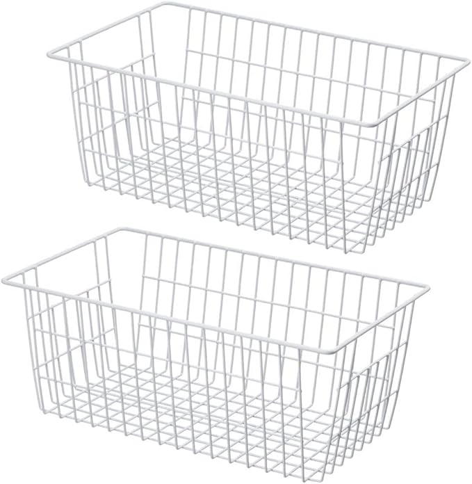 blitzlabs Wire Storage Basket Freezer Organizer Bins Refrigerator Organization Storage Baskets with Handles for Pantry, Freezer, Laundry Room, Closets, Garage, Office, Bathroom, Set of 2