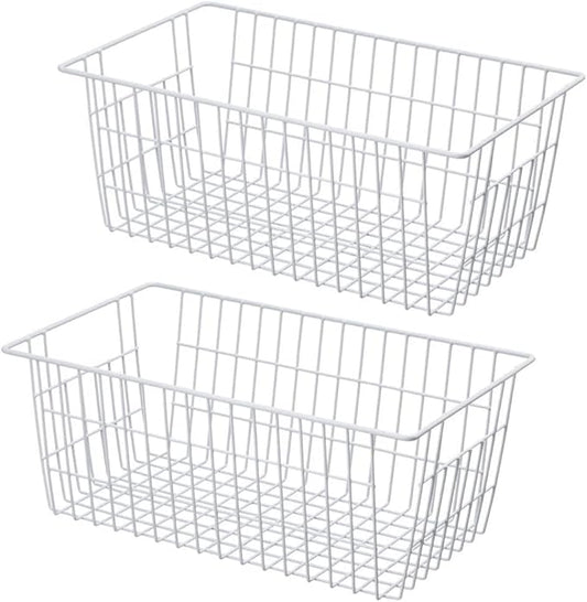 blitzlabs Wire Storage Basket Freezer Organizer Bins Refrigerator Organization Storage Baskets with Handles for Pantry, Freezer, Laundry Room, Closets, Garage, Office, Bathroom, Set of 2