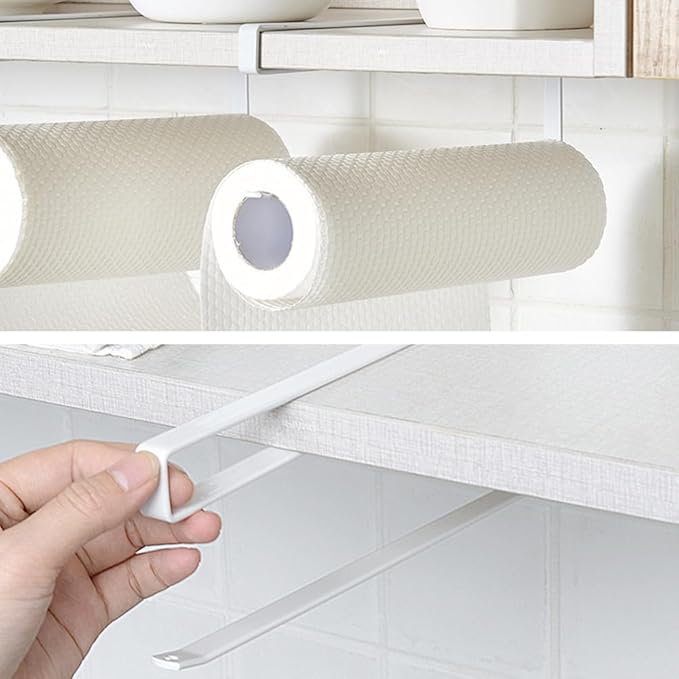 Paper Roll Holder, Kitchen Roll Holder Under Cabinet, 2Pcs Papers Towel Holder Countertop, Kitchen Rolls Hanger Dispenser Storage Rack, Stainless Steel Papers Towel for Bathroom