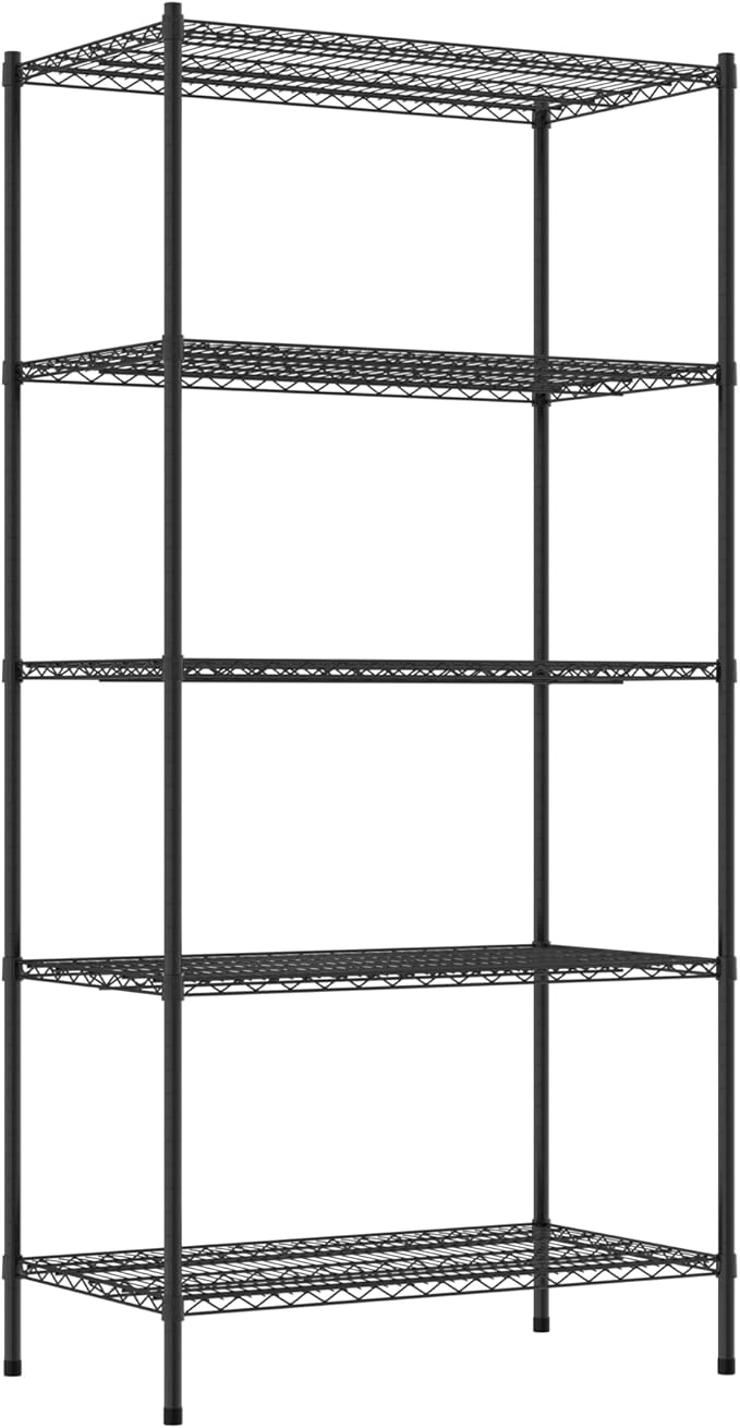 Commercial NSF Listed Black Epoxy Stationary Wire Shelving Kit 24" x 42" x 86", with 5 Shelves Perfect for Warehouse, Walk-in Refrigerator, Freezer, Grocery Store, Restaurant, Dishroom