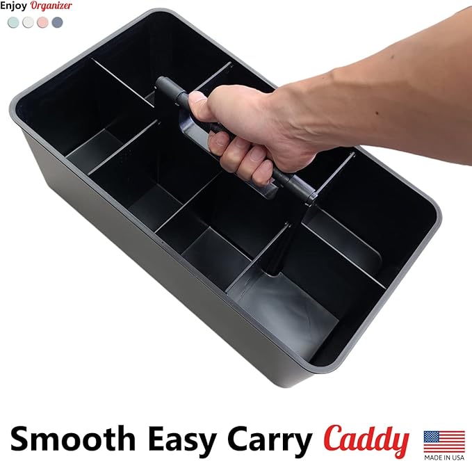 Enjoy Organizer - 5 Extra Large Portable Carry Caddy, Black, Carrier for Cleaning Supplies, Tools, All-Purpose Carry Caddy Made In USA